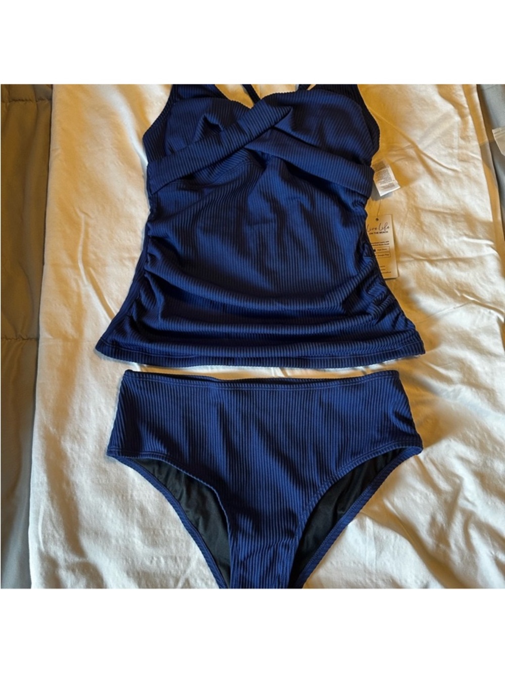 Cupshe Deep Navy Ribbed Two-Piece Swim Set